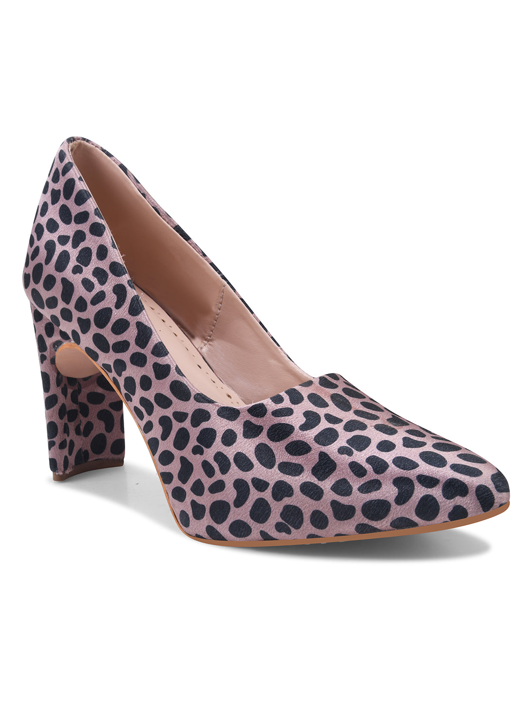 Pink-Black Leopard Print Block Heel Pumps