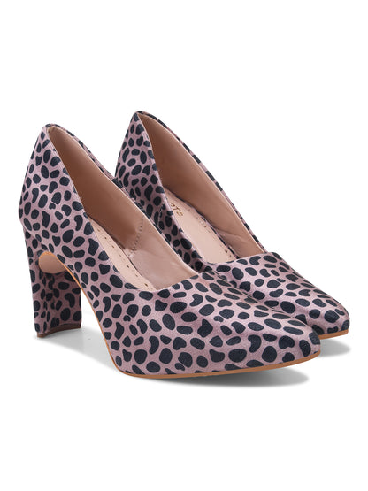 Pink-Black Leopard Print Block Heel Pumps