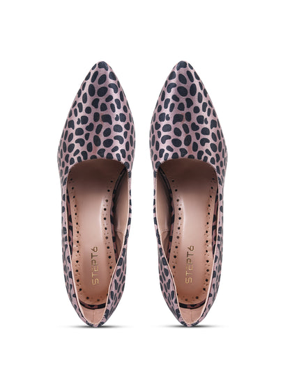 Pink-Black Leopard Print Block Heel Pumps
