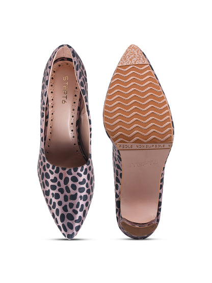 Pink-Black Leopard Print Block Heel Pumps