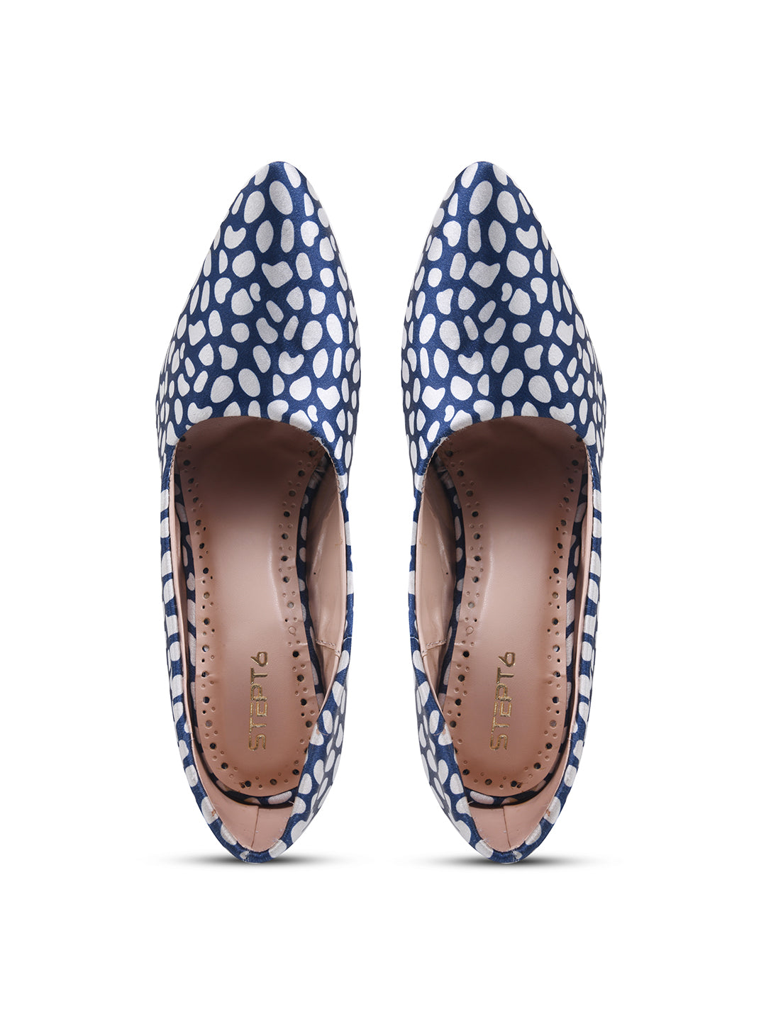 Blue-White Leopard Print Block Heel Pumps
