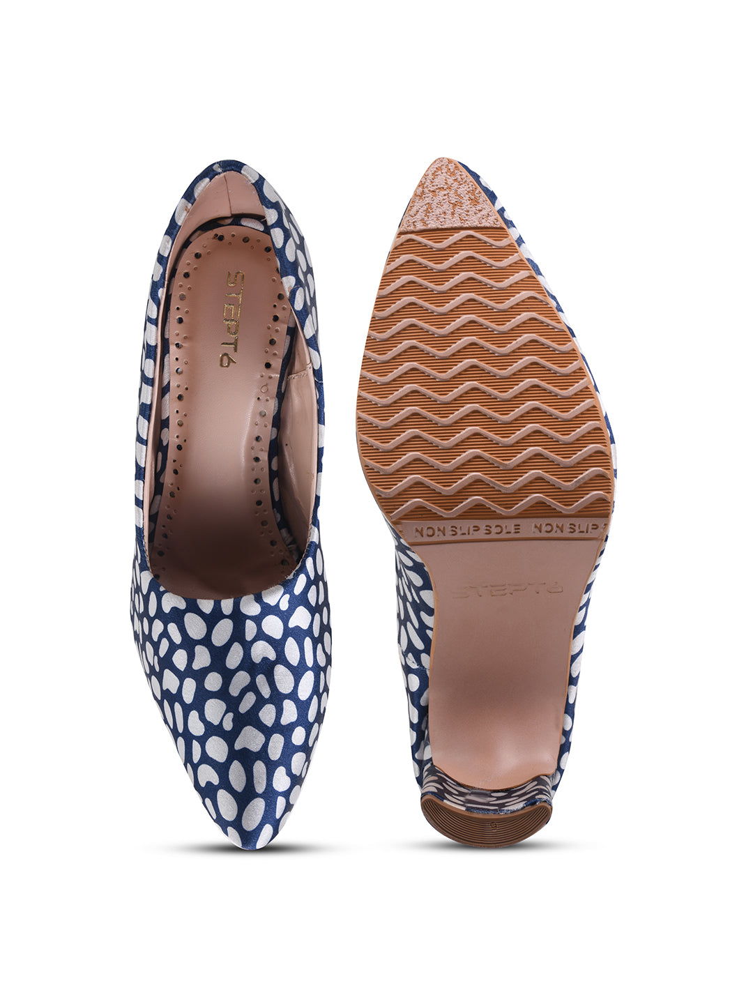 Blue-White Leopard Print Block Heel Pumps