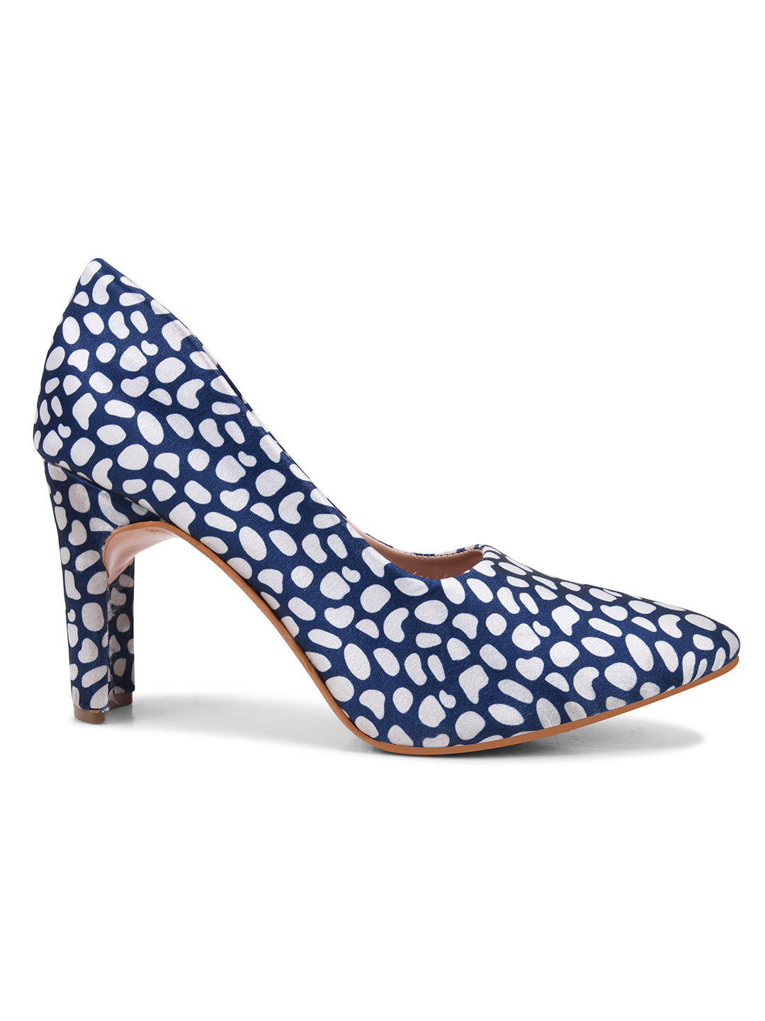 Blue-White Leopard Print Block Heel Pumps