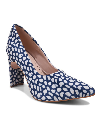 Blue-White Leopard Print Block Heel Pumps