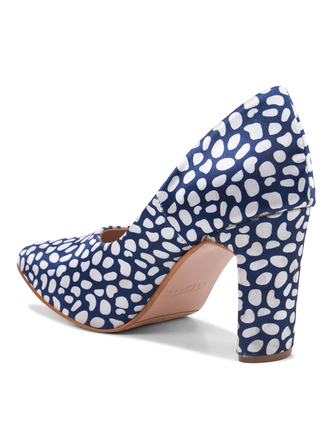 Blue-White Leopard Print Block Heel Pumps