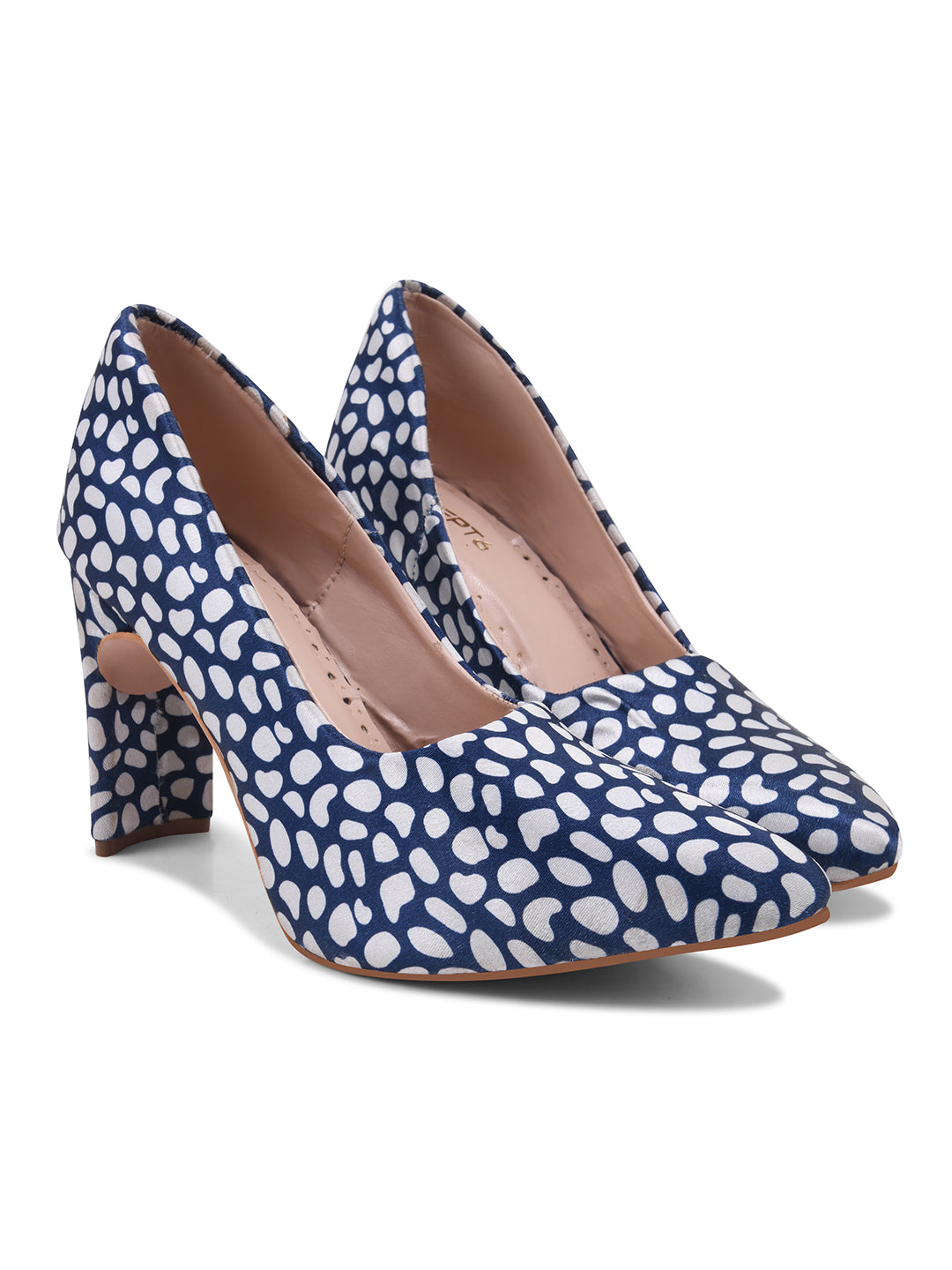Blue-White Leopard Print Block Heel Pumps