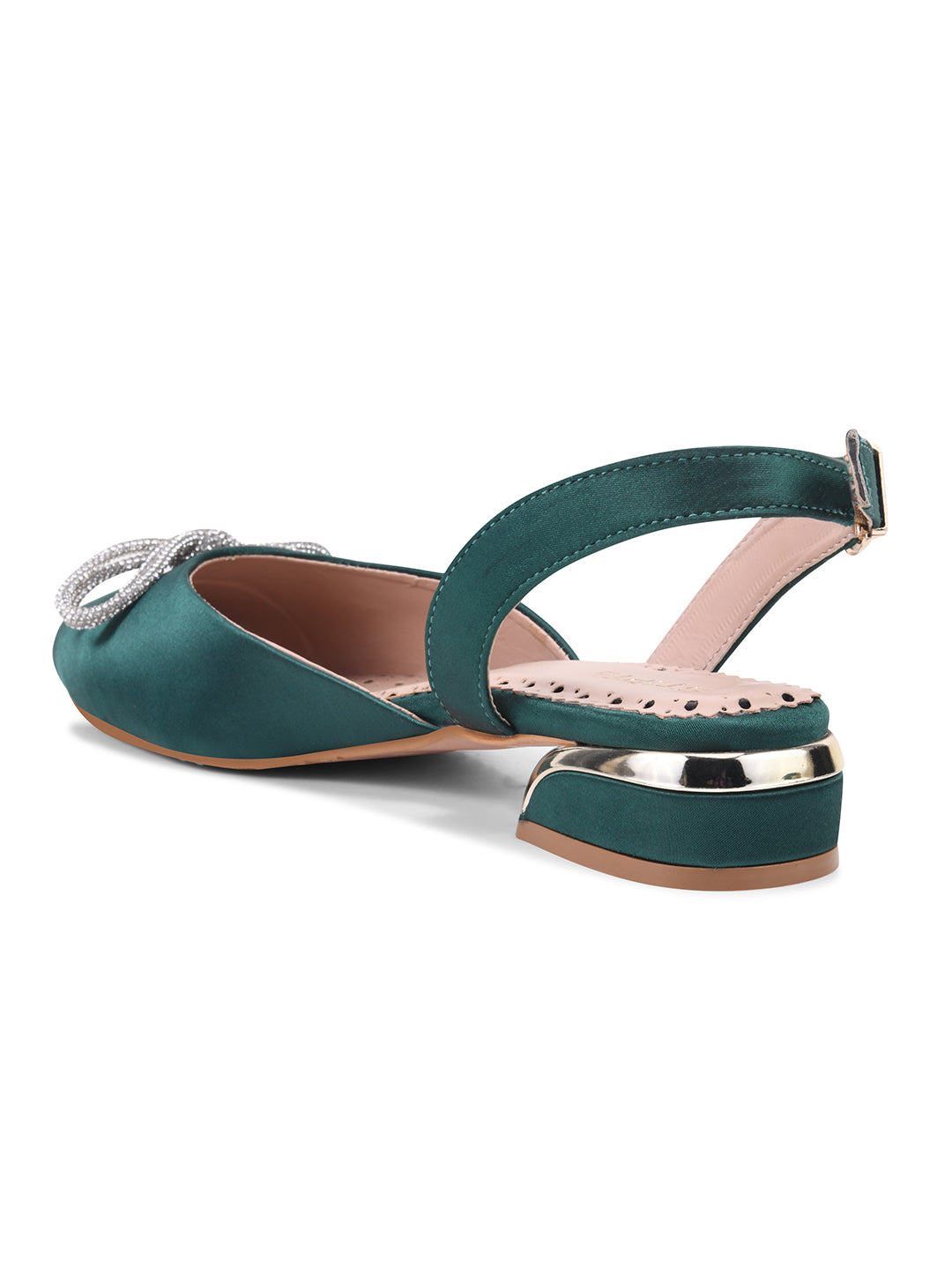 Emerald Green Satin Flats with Crystal Bow