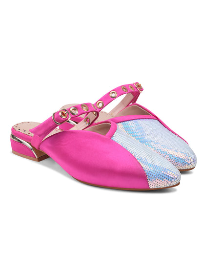 Hot Pink & Blue Sequin Flats with Studded Strap