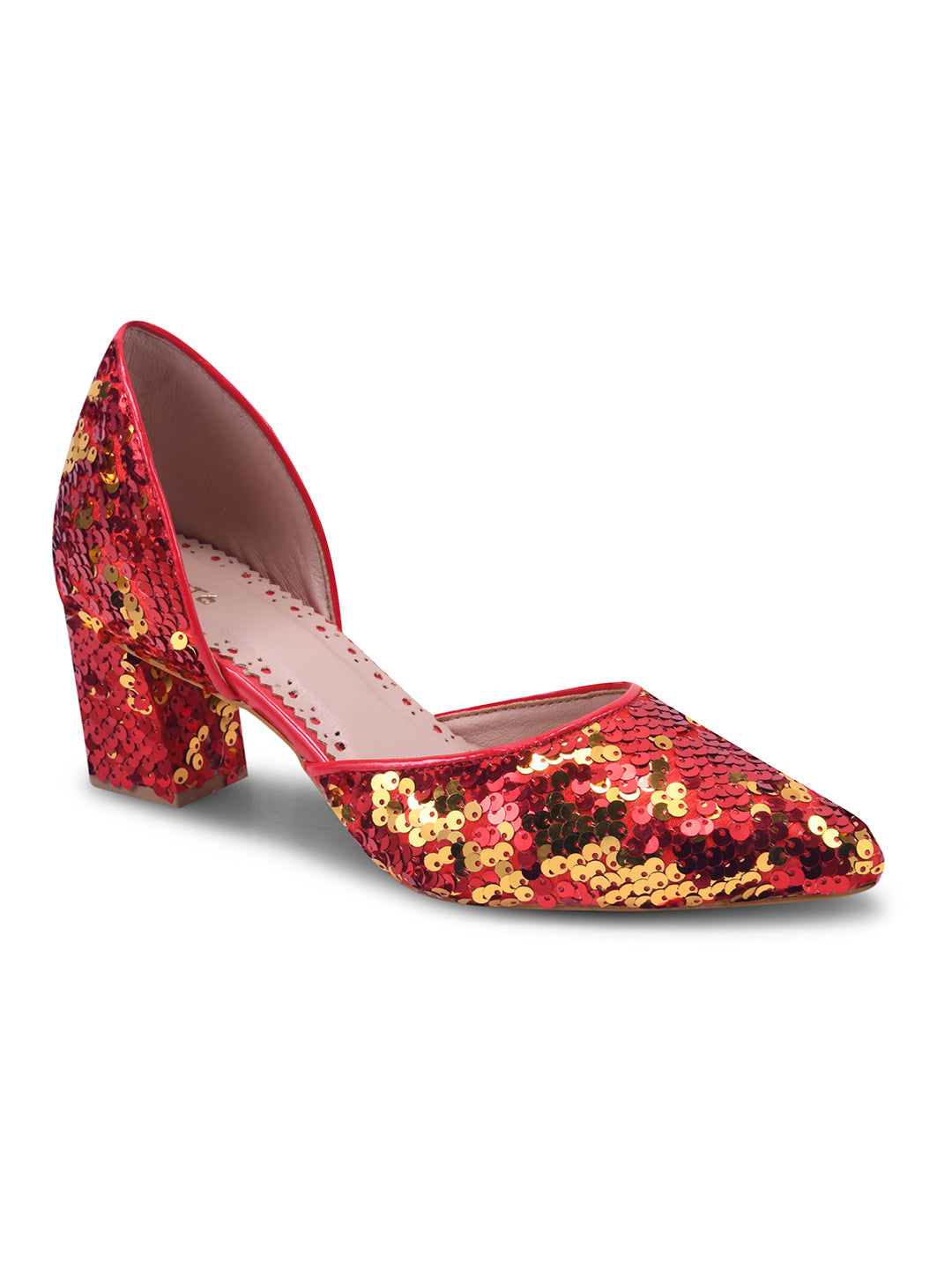 Festive Glow Red-Gold Sequin Heels for Women