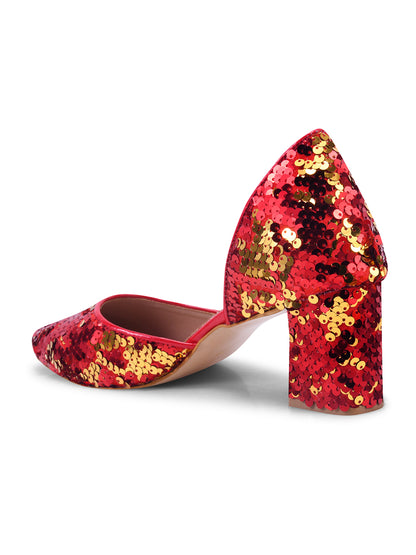 Festive Glow Red-Gold Sequin Heels for Women