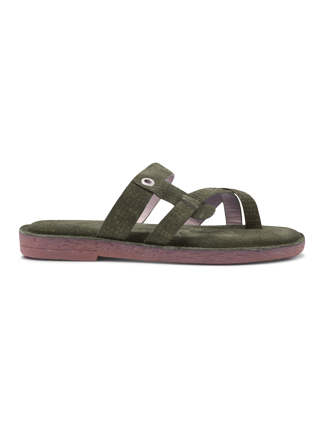 Olive Green Cross-Strap Slip-On Sandals for Women