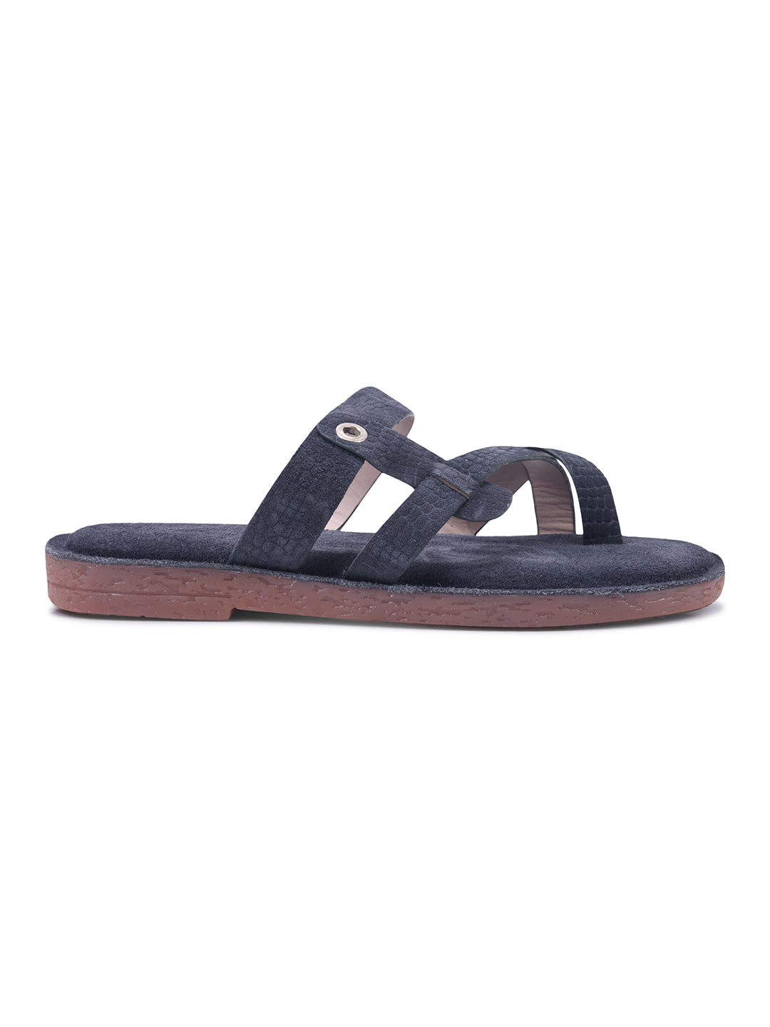 Navy Blue Cross-Strap Slip-On Comfort Sandals for Women