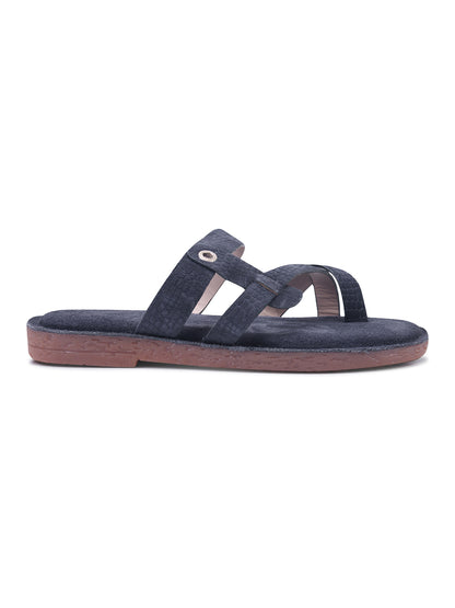 Navy Blue Cross-Strap Slip-On Comfort Sandals for Women