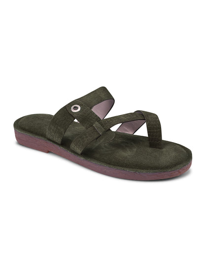 Olive Green Cross-Strap Slip-On Sandals for Women