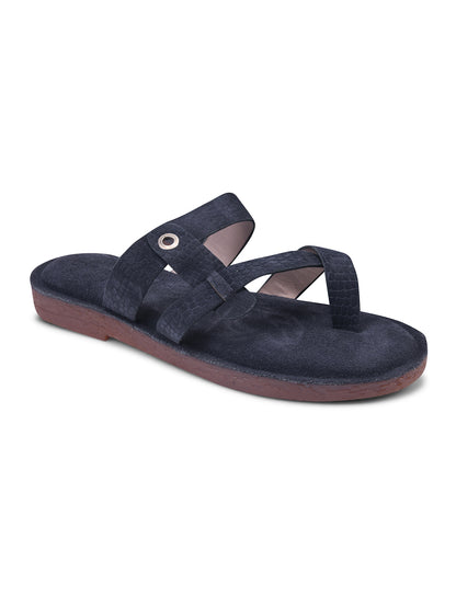 Navy Blue Cross-Strap Slip-On Comfort Sandals for Women