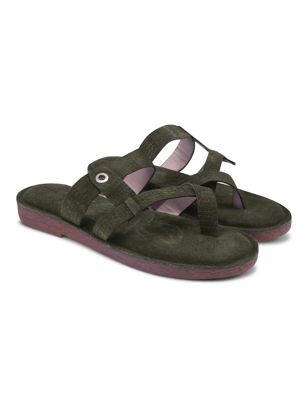 Olive Green Cross-Strap Slip-On Sandals for Women