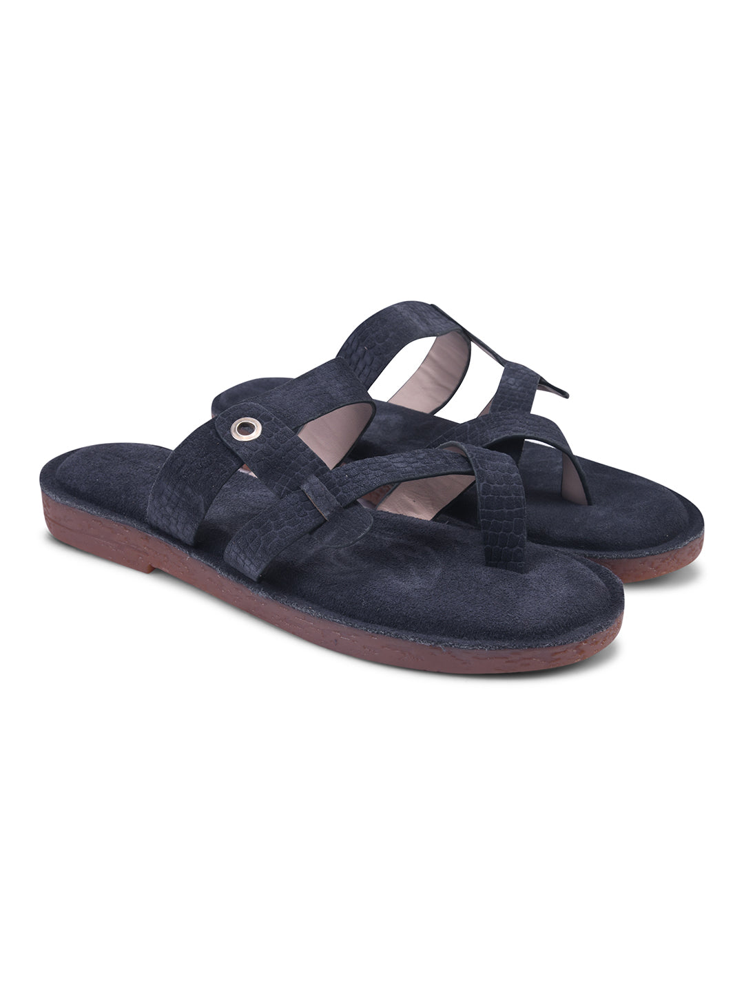 Navy Blue Cross-Strap Slip-On Comfort Sandals for Women