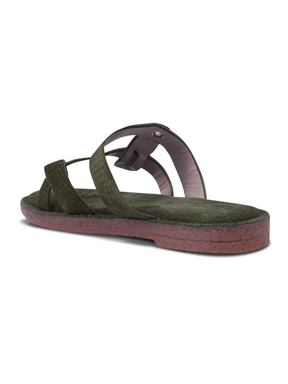 Olive Green Cross-Strap Slip-On Sandals for Women