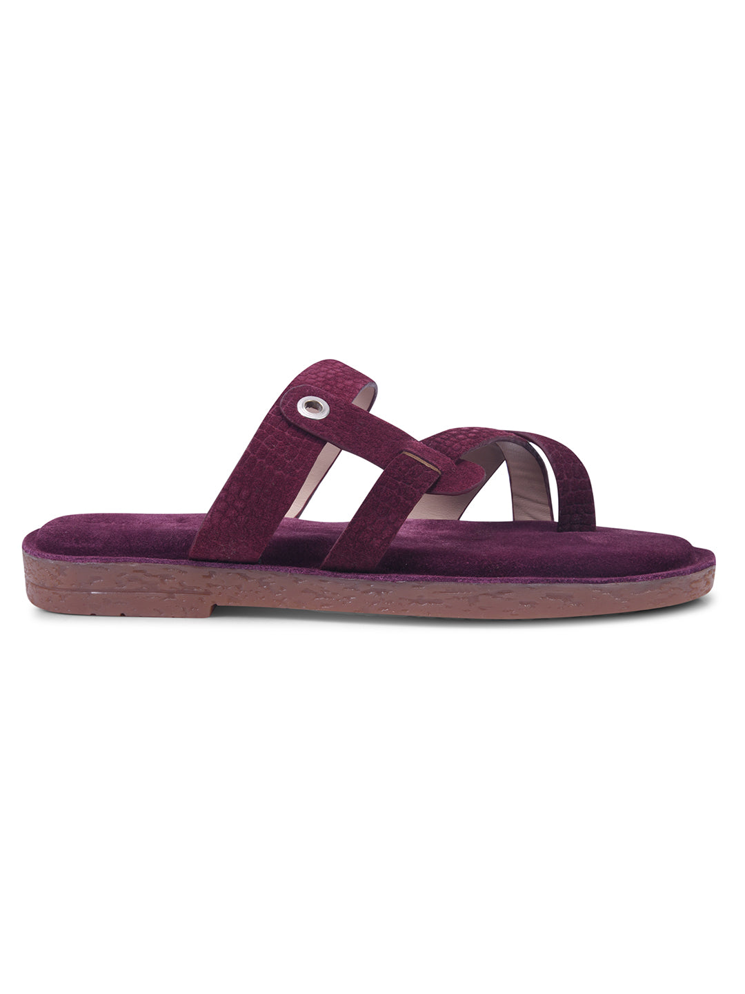 Plum Maroon Cross-Strap Slip-On Comfort Sandals for Women