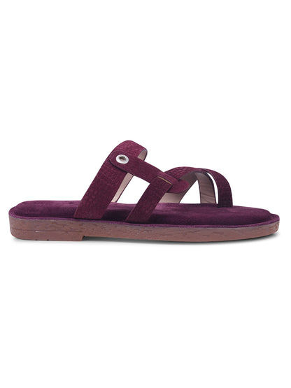 Plum Maroon Cross-Strap Slip-On Comfort Sandals for Women