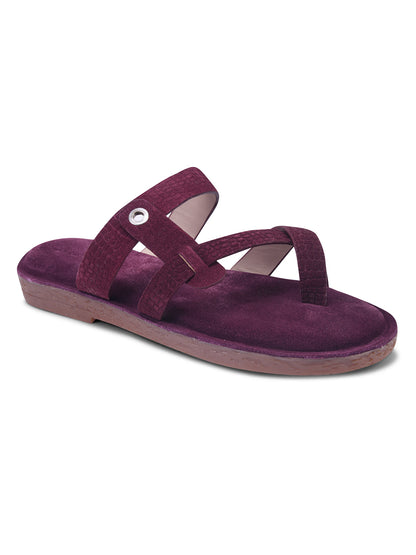 Plum Maroon Cross-Strap Slip-On Comfort Sandals for Women