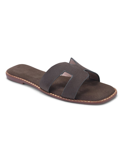 Urban Chic Dark Grey H-Strap Slip-On Sandals for Women