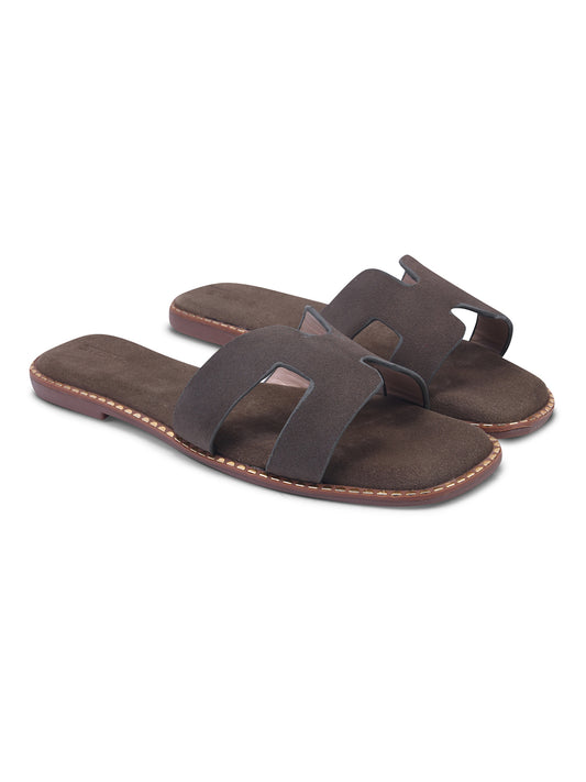 Urban Chic Dark Grey H-Strap Slip-On Sandals for Women
