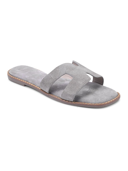 Urban Chic Light Grey H-Strap Slip-On Sandals for Women