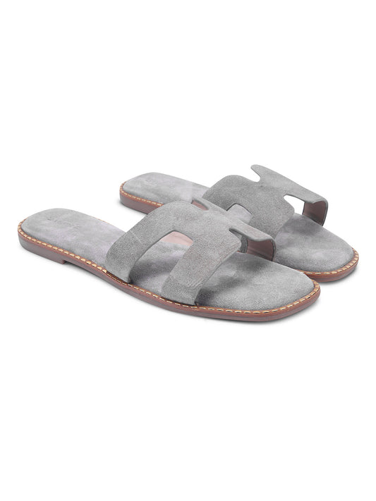 Urban Chic Light Grey H-Strap Slip-On Sandals for Women
