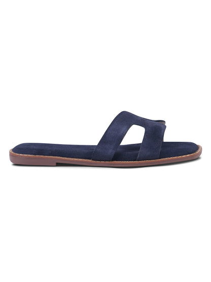 Urban Chic Navy Blue H-Strap Slip-On Sandals for Women