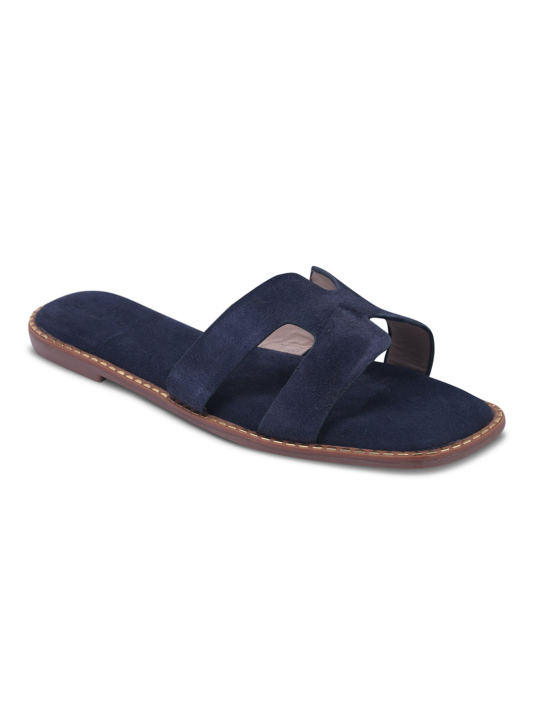 Urban Chic Navy Blue H-Strap Slip-On Sandals for Women