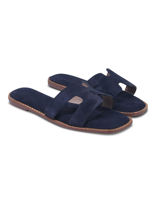 Urban Chic Navy Blue H-Strap Slip-On Sandals for Women