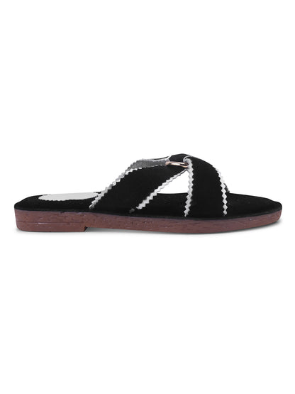 Urban Chic Black Slip-On Sandals for Women