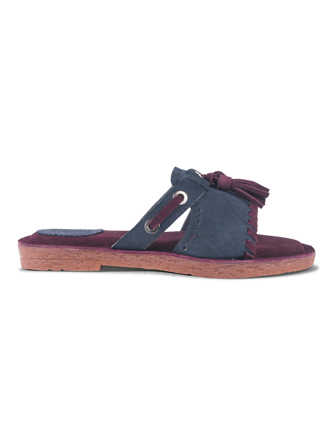GIRLS LEATHER INSOLE OPEN TOE BLUE FLATS WITH MAROON SOLE