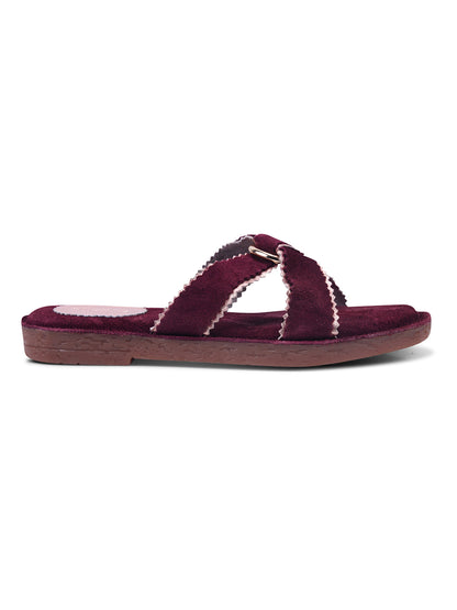 Urban Chic Maroon Slip-On Comfort Sandals for Women