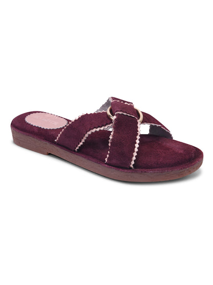 Urban Chic Maroon Slip-On Comfort Sandals for Women