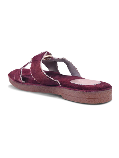 Urban Chic Maroon Slip-On Comfort Sandals for Women