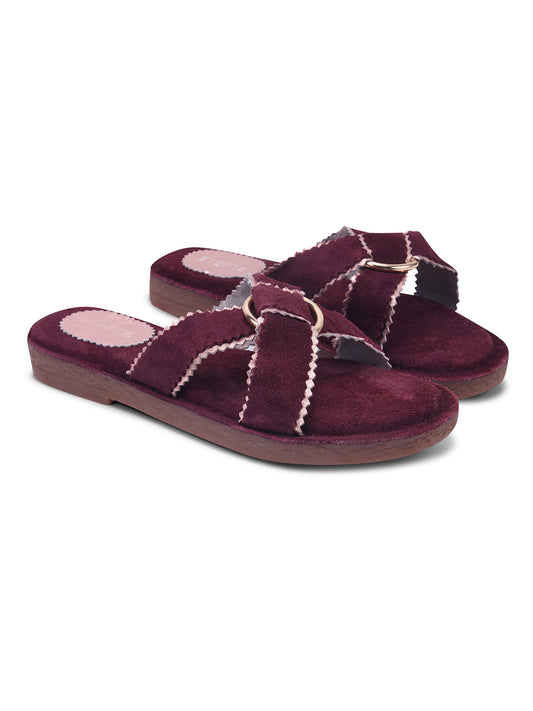 Urban Chic Maroon Slip-On Comfort Sandals for Women