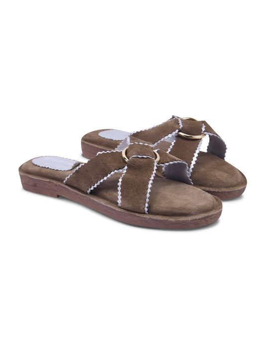 Urban Chic Brown Slip-On Comfort Sandals for Women