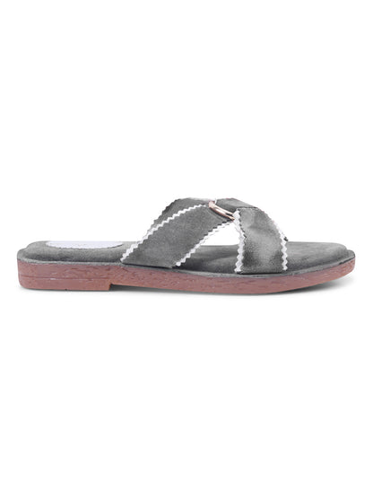 Urban Chic Grey Slip-On Comfort Sandals for Women