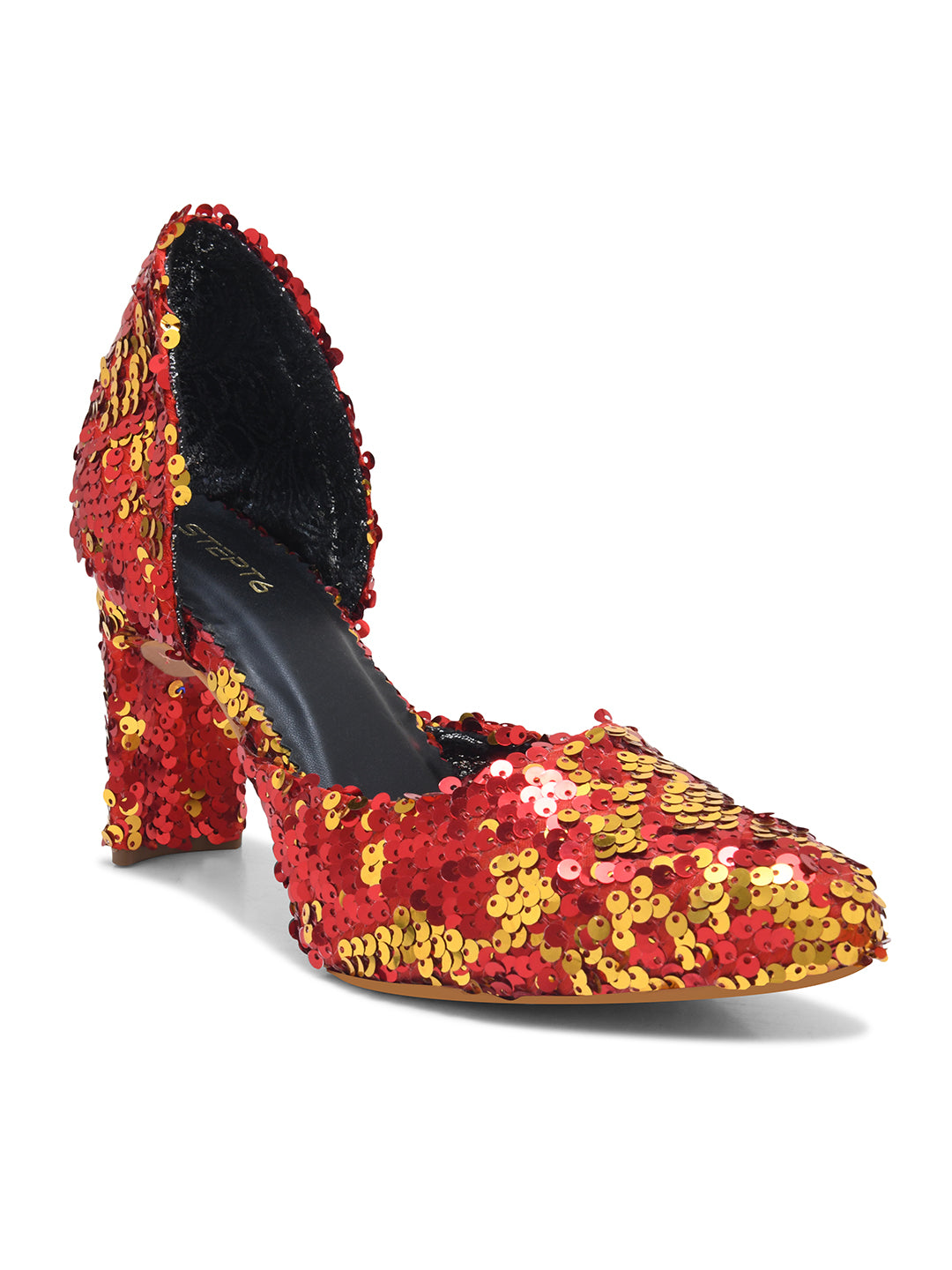 Golden-Red Sequin Party Pumps