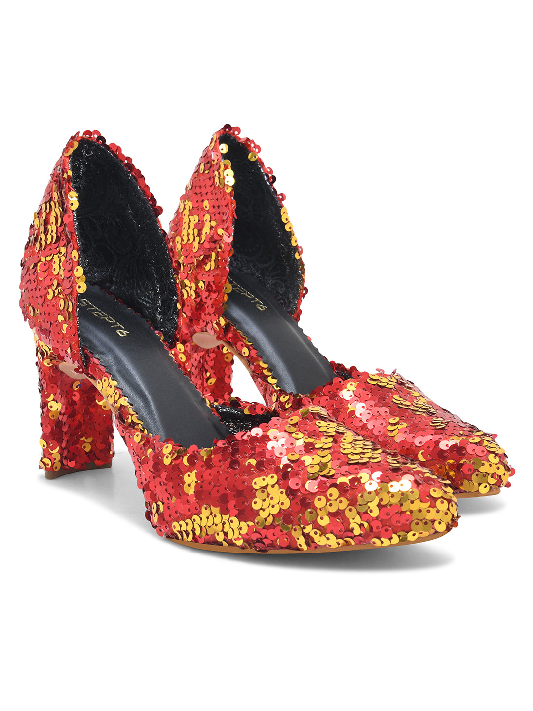 Golden-Red Sequin Party Pumps
