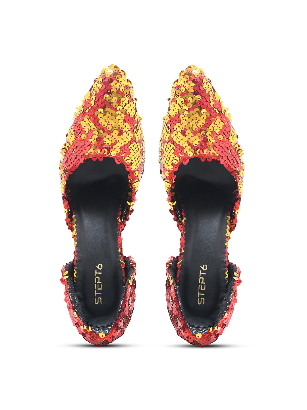 Golden-Red Sequin Party Pumps