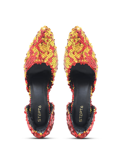 Golden-Red Sequin Party Pumps