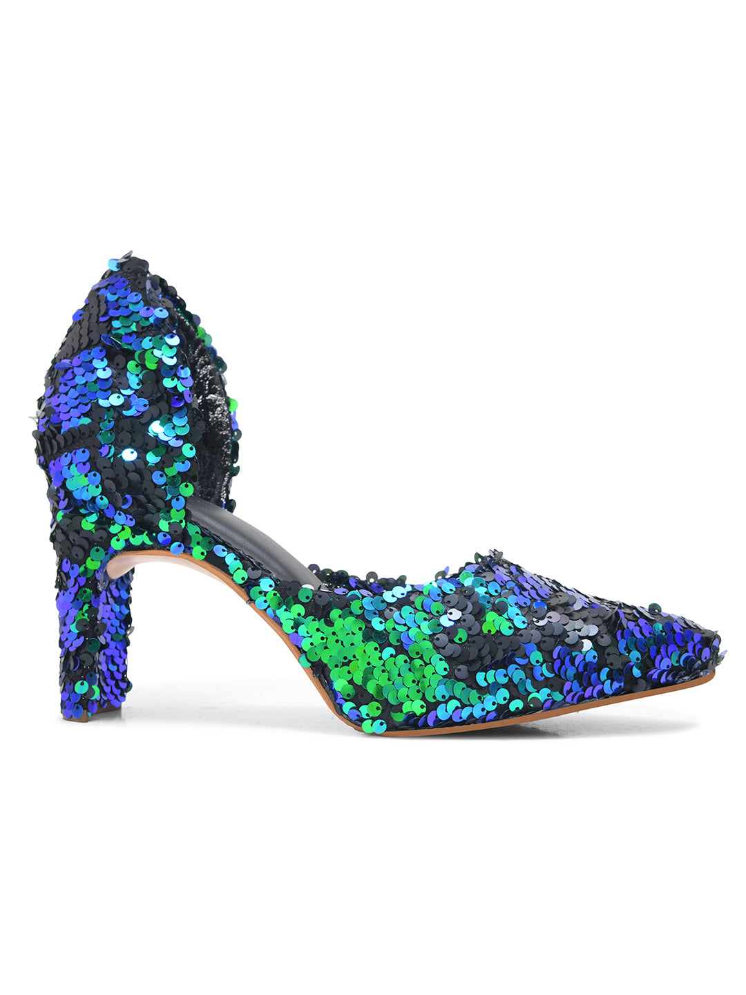 Green-Black Sequin Party Pumps