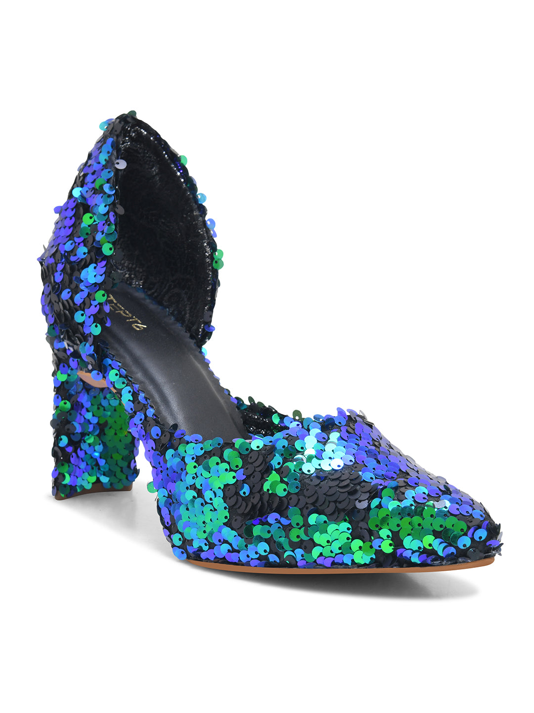 Green-Black Sequin Party Pumps
