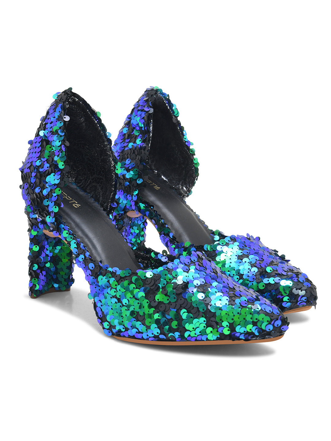 Green-Black Sequin Party Pumps
