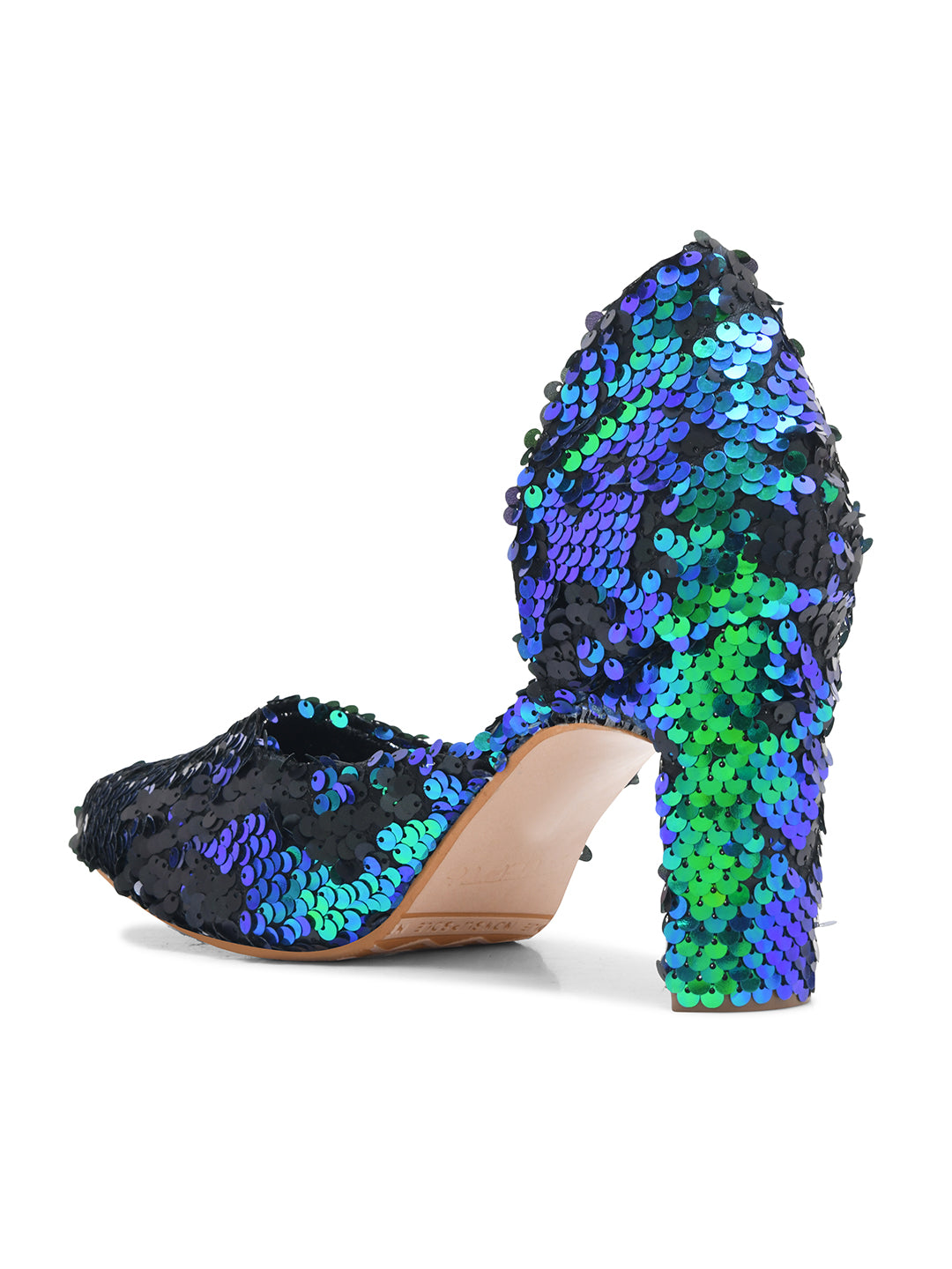 Green-Black Sequin Party Pumps