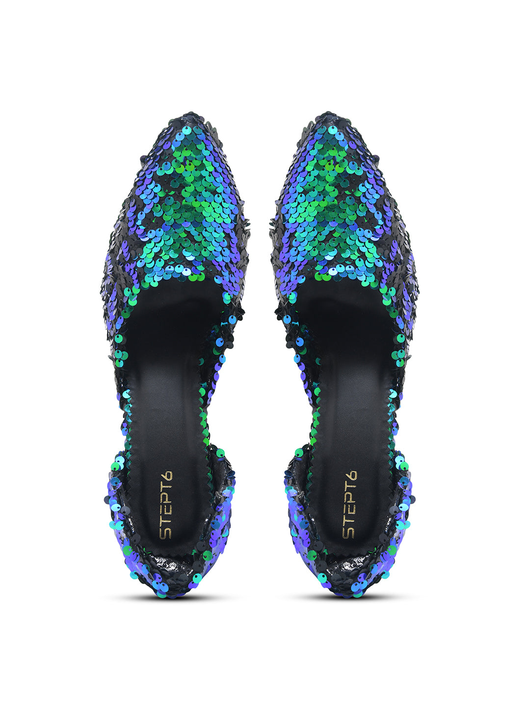 Green-Black Sequin Party Pumps