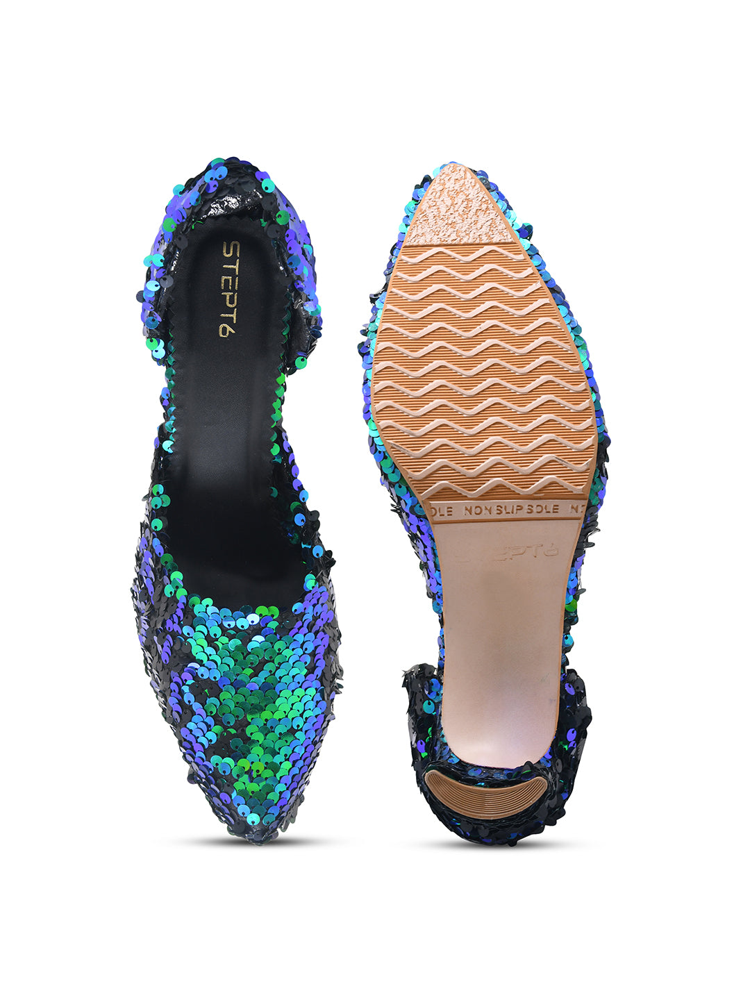 Green-Black Sequin Party Pumps